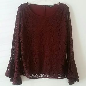 NWOT Wine Lace Bell Sleeve Top